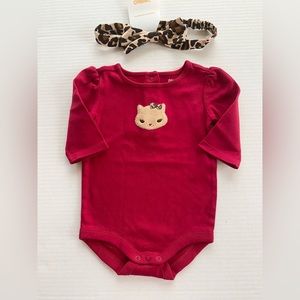 Gymboree Glamour Kitty 0-3 months onesie bodysuit top bow headband NEW